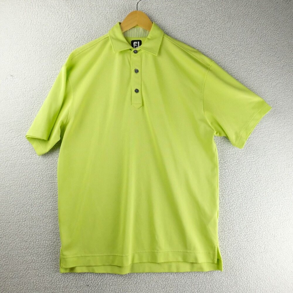 Footjoy Polo Mens Medium Lime Green Performance Golf Athletic Stretch Outdoor
